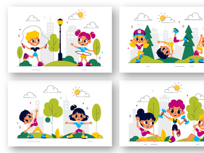 10 Happy Kids Exercise Illustration