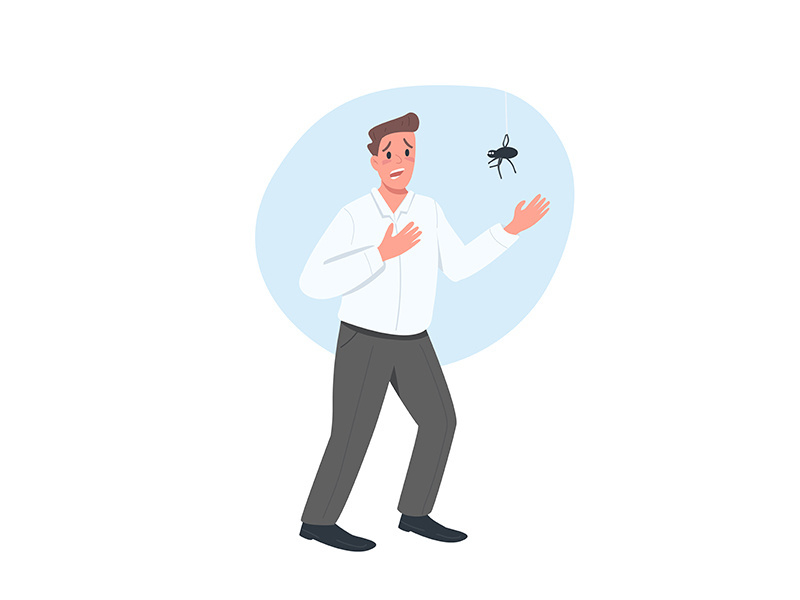 Scared of spider male flat color vector faceless character