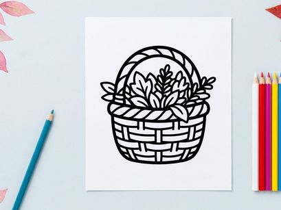 Wicker basket with autumn leaves. Hand drawn harvest basket illustration for fall season.