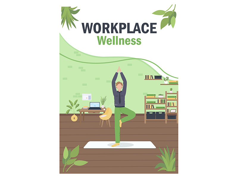 Workplace wellness poster flat vector template