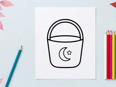 Halloween candy bucket icon. Trick or treat pail with moon and star design.