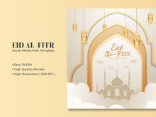 Eid Al-Fitr social media post template design Premium Vector