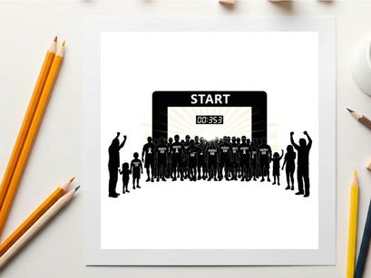 Silhouette of people at the start line of a race or marathon