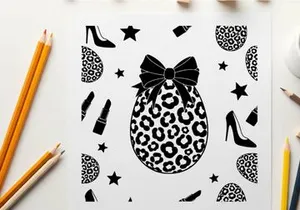 Silhouette of leopard print cosmetic bag with beauty items