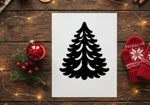 Minimalist black paper Christmas tree ornament isolated on a clean white background