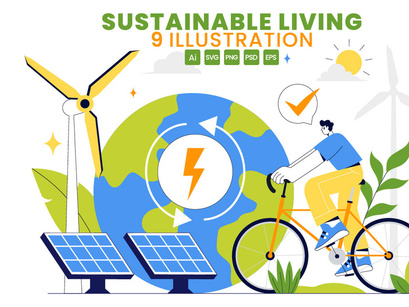 9 Sustainable Living Illustration