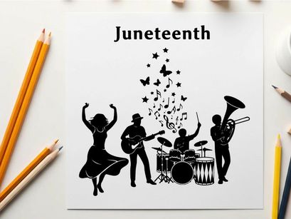 Juneteenth celebration silhouette with musician band