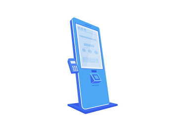 Blue self service kiosk flat color vector object preview picture