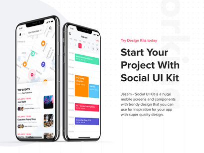 Jazam - Social mobile app UI Kit for SKETCH
