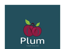 plum fruit logo with leaves, design of plum plantation, fruit shop, plum products, with simple vector editing