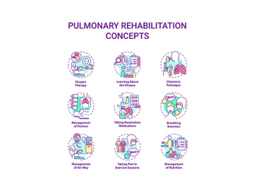 Pulmonary rehabilitation concept icons set preview picture