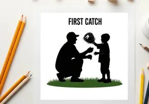 Silhouette of a man and boy with baseball glove first catch silhouette
