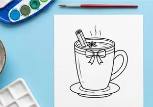 Hand drawn illustration of a steaming mug with a cinnamon stick