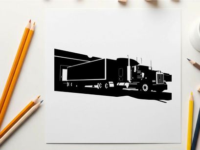Silhouette of a large semi truck with trailer