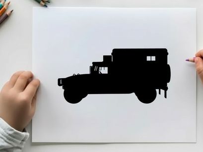 Silhouette of a military style truck with a large cargo area
