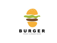 Burger Logo, Fast Food Design, Bread And Vegetables Vector, Fast Food Restaurant Brand Icon Illustration