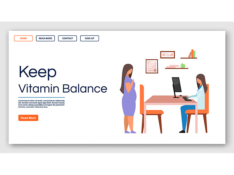 Female vitamin balance landing page vector template