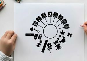Silhouette of various objects in a circular pattern
