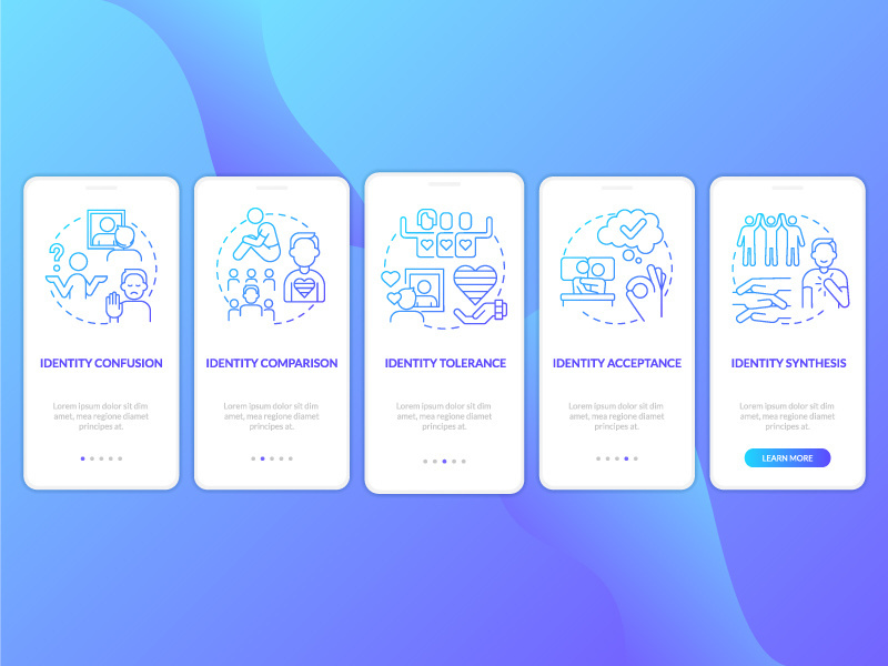 Stages of coming out blue gradient onboarding mobile app screen