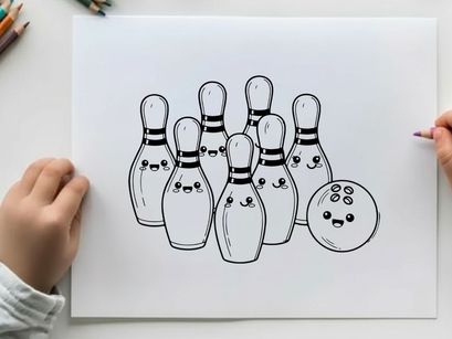 Cute bowling pins and ball smiling vector illustration
