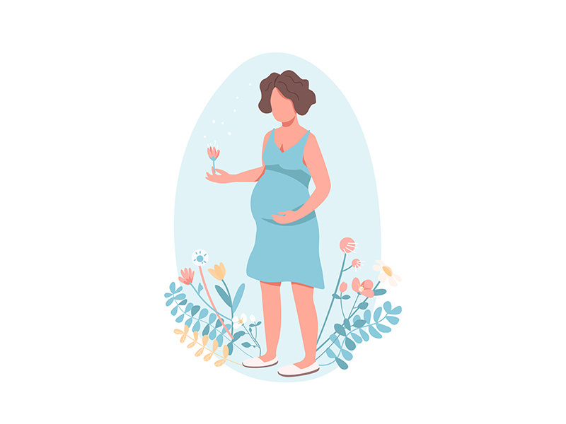 Happy pregnant woman flat color vector faceless character