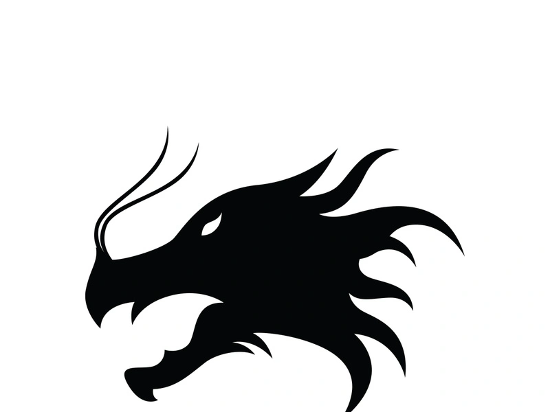 Logo fire dragon head and wings isolated background.