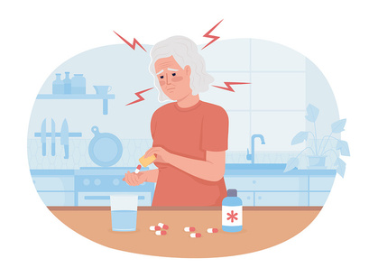 Medication for elderly patients 2D vector isolated illustrations set