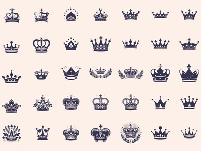 Royal Crown Silhouette, Retro King Crown Icons.
