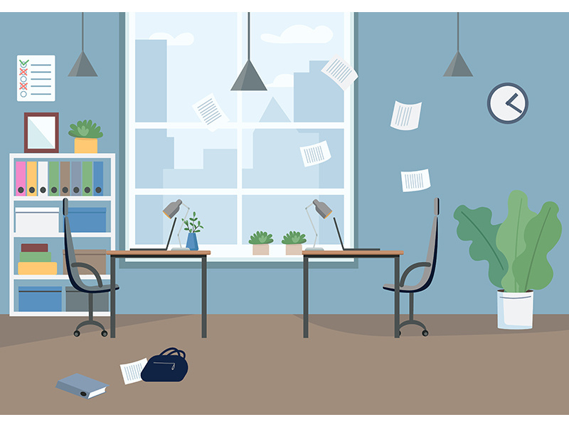 Empty office flat color vector illustration