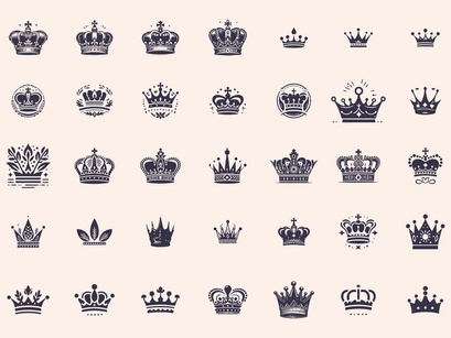 Royal Crown Silhouette, Retro King Crown Icons.