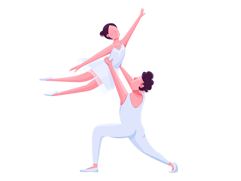 Ballet dancers couple performance flat color vector faceless character