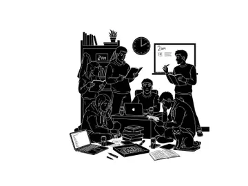 Silhouette of a group of people working together in an office setting silhouette preview picture