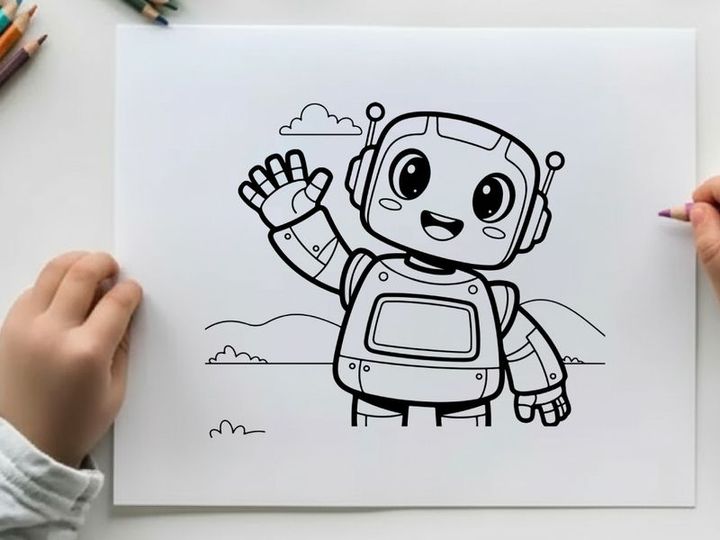 Friendly robot waving hand flat design vector illustration