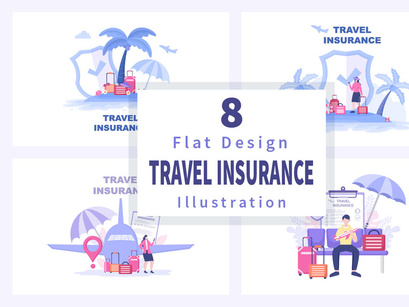 8 Travel Insurance Flat Design Illustration
