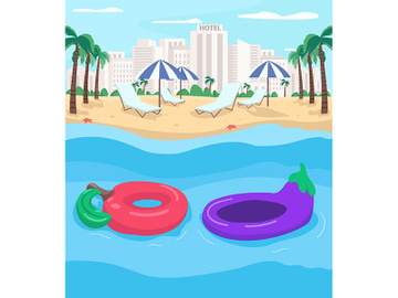 Summer resort and inflatables flat color vector illustration preview picture