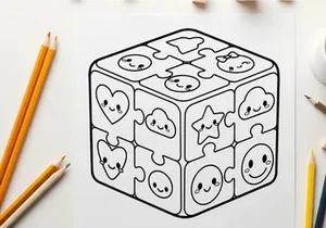 Cute puzzle cube with smiley faces vector illustration