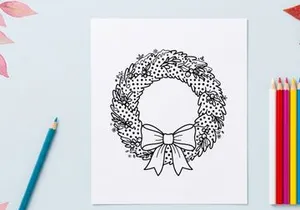Weihnachtskranz-Linienkunst-Illustration mit dekorativer Schleife für Designs zur Weihnachtszeit