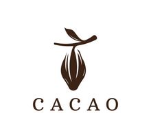 Chocolate cocoa pod plant logotype design, cocoa bean, exotic organic plant isolated background.