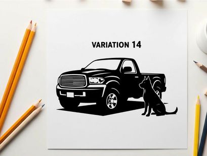 Silhouette of a pickup truck with a dog variation 14