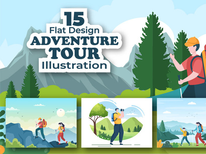 15 Adventure Tour or Vacation Flat Illustration