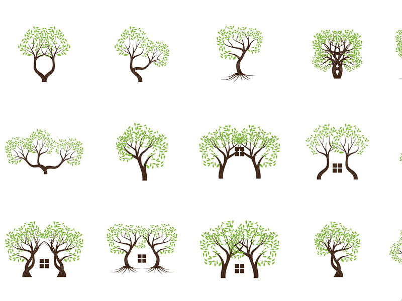 Tree Logo, Green Trees And Wood Design, Forest Illustration, Trees Kids Games