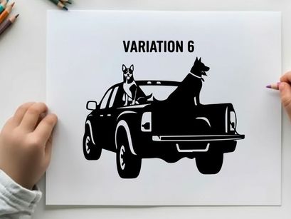 Silhouette of dog and owner in pickup truck variation 6