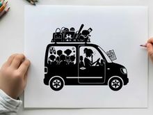 Silhouette of a family on a road trip adventure
