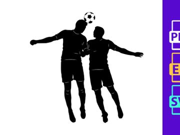 Two soccer players jumping to head a ball in mid air competition preview picture