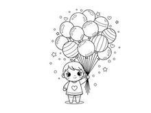 Child holding colorful balloons vector illustration flat design