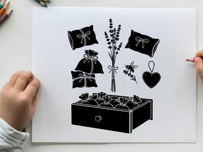 Silhouette of wedding favors and gifts in a box