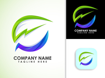 Lighting bolt with leaf logo template. Thunder leaf icon for the environment, recycle and electric symbol preview picture