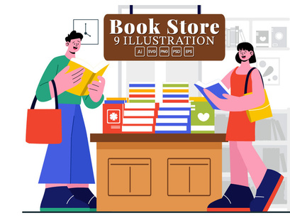 9 Bookstore and Library Illustration