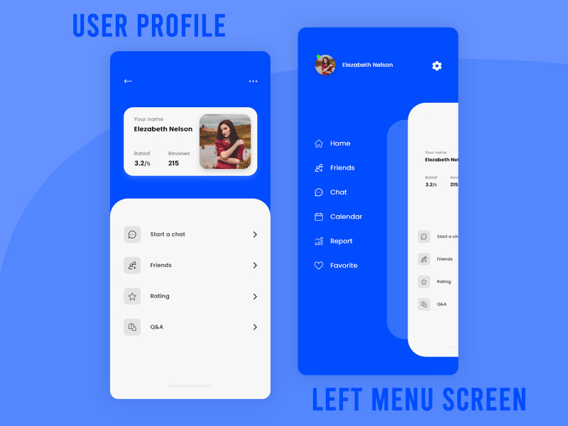 User profile and Left menu screens