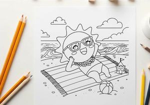 Sun character shocked at beach vector illustration flat design